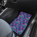 Pink And Blue Tropical Palm Leaf Print Front and Back Car Floor Mats