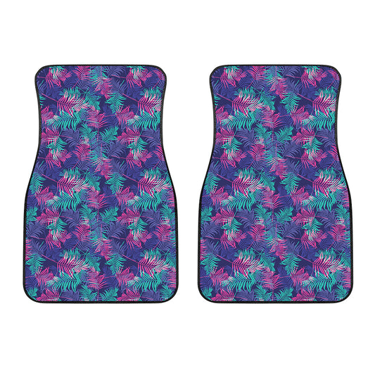 Pink And Blue Tropical Palm Leaf Print Front Car Floor Mats