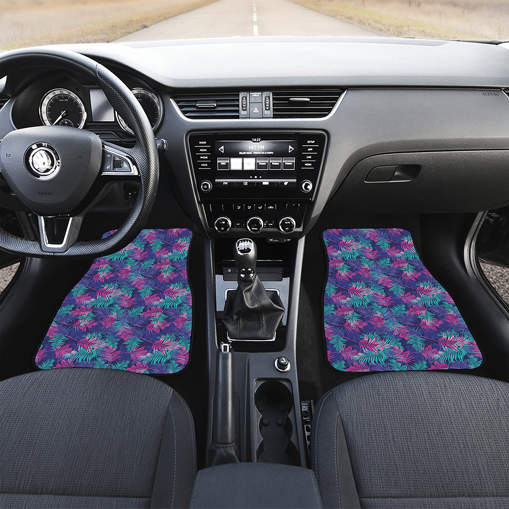 Pink And Blue Tropical Palm Leaf Print Front Car Floor Mats