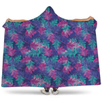 Pink And Blue Tropical Palm Leaf Print Hooded Blanket