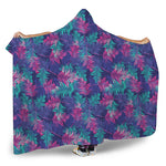 Pink And Blue Tropical Palm Leaf Print Hooded Blanket