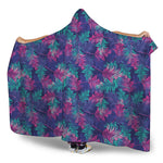 Pink And Blue Tropical Palm Leaf Print Hooded Blanket