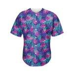 Pink And Blue Tropical Palm Leaf Print Men's Baseball Jersey