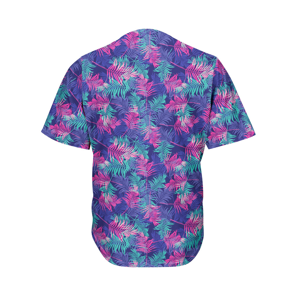 Pink And Blue Tropical Palm Leaf Print Men's Baseball Jersey