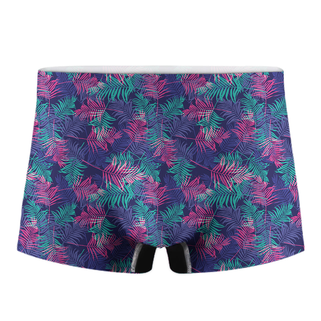 Pink And Blue Tropical Palm Leaf Print Men's Boxer Briefs