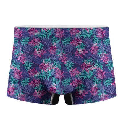 Pink And Blue Tropical Palm Leaf Print Men's Boxer Briefs