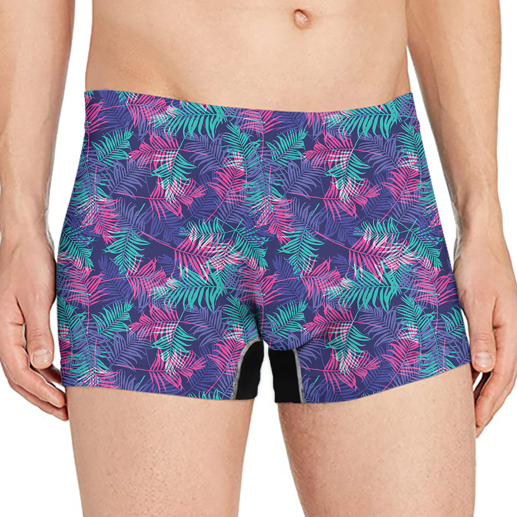 Pink And Blue Tropical Palm Leaf Print Men's Boxer Briefs
