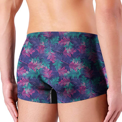 Pink And Blue Tropical Palm Leaf Print Men's Boxer Briefs
