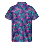 Pink And Blue Tropical Palm Leaf Print Men's Short Sleeve Shirt