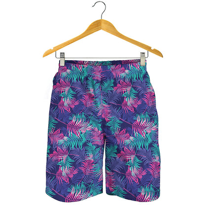 Pink And Blue Tropical Palm Leaf Print Men's Shorts