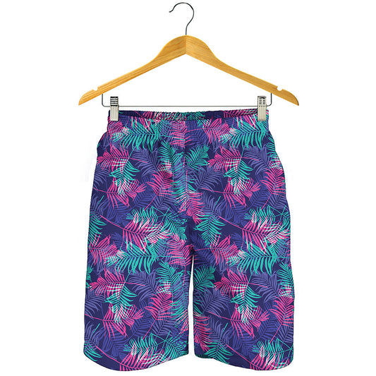 Pink And Blue Tropical Palm Leaf Print Men's Shorts