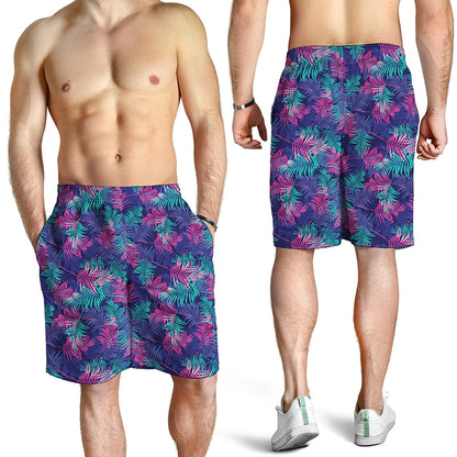 Pink And Blue Tropical Palm Leaf Print Men's Shorts