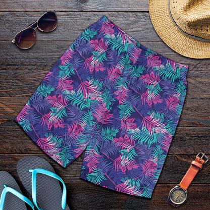 Pink And Blue Tropical Palm Leaf Print Men's Shorts