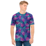 Pink And Blue Tropical Palm Leaf Print Men's T-Shirt