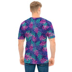 Pink And Blue Tropical Palm Leaf Print Men's T-Shirt