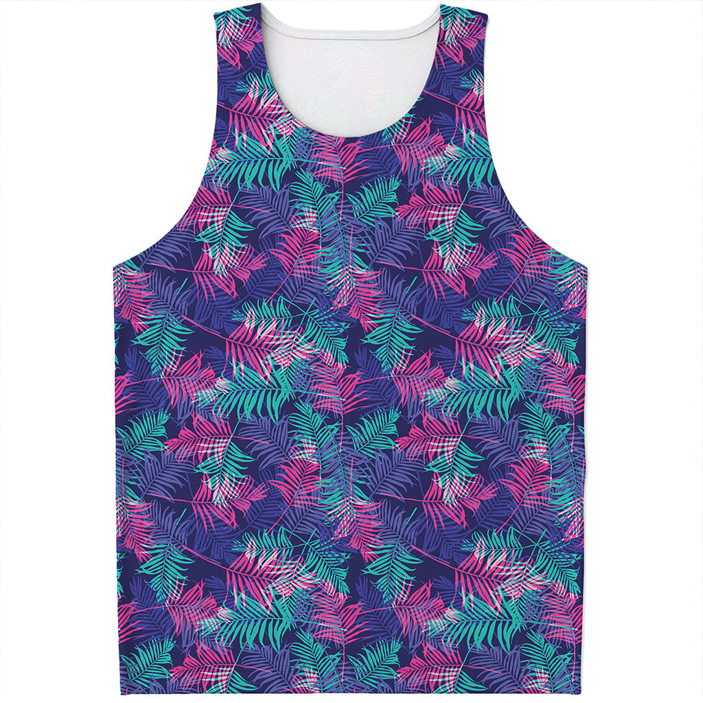 Pink And Blue Tropical Palm Leaf Print Men's Tank Top