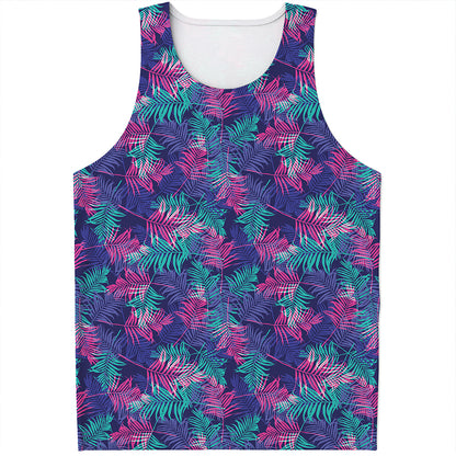 Pink And Blue Tropical Palm Leaf Print Men's Tank Top