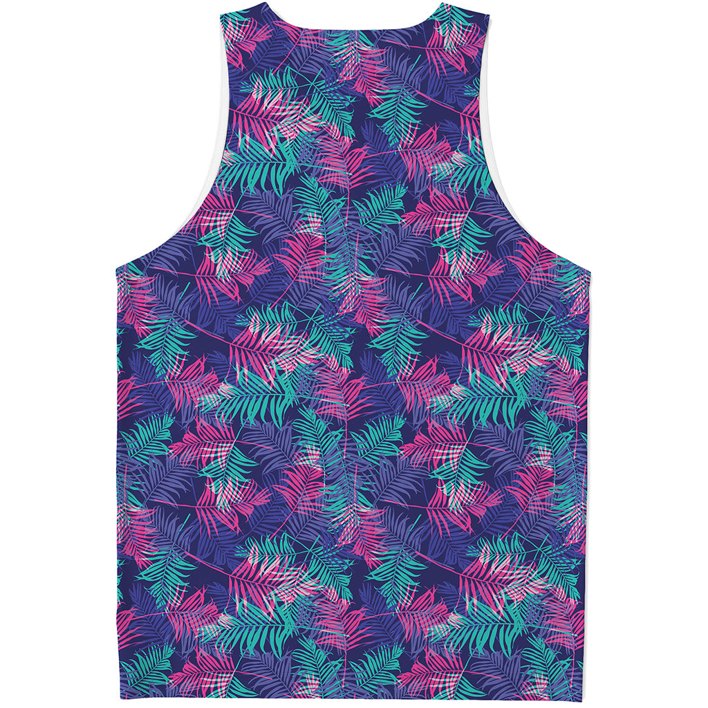 Pink And Blue Tropical Palm Leaf Print Men's Tank Top