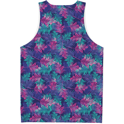 Pink And Blue Tropical Palm Leaf Print Men's Tank Top