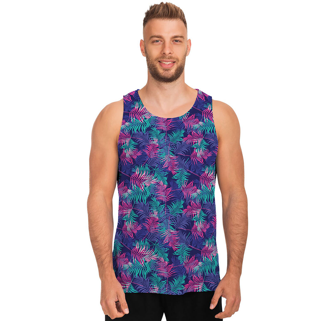 Pink And Blue Tropical Palm Leaf Print Men's Tank Top