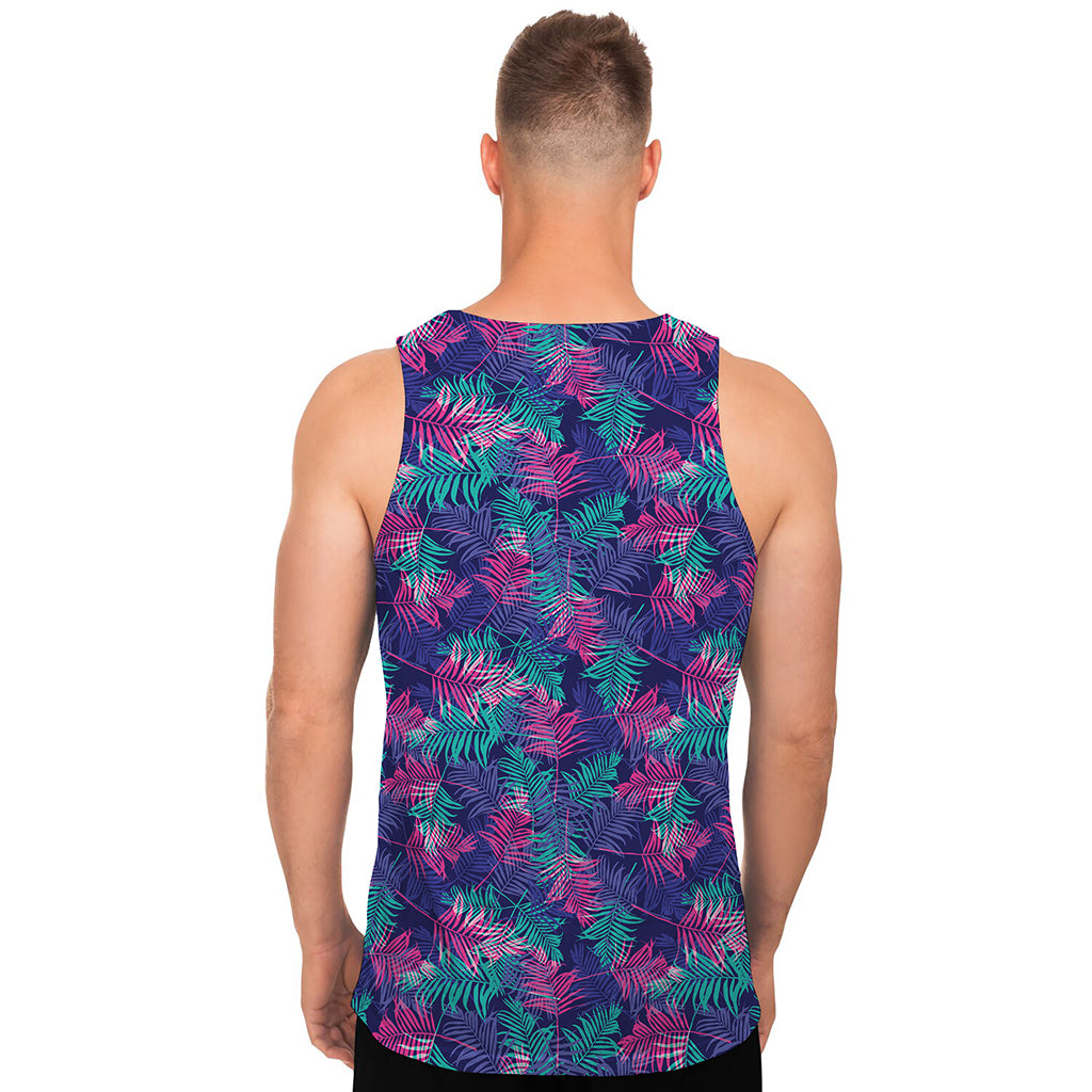 Pink And Blue Tropical Palm Leaf Print Men's Tank Top