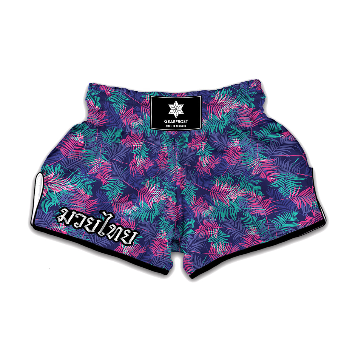 Pink And Blue Tropical Palm Leaf Print Muay Thai Boxing Shorts