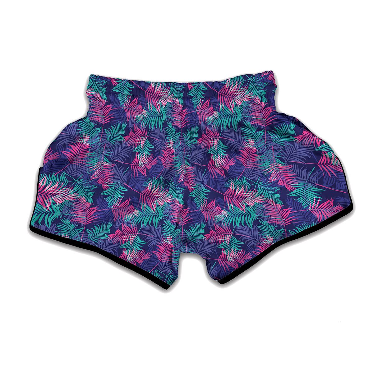 Pink And Blue Tropical Palm Leaf Print Muay Thai Boxing Shorts