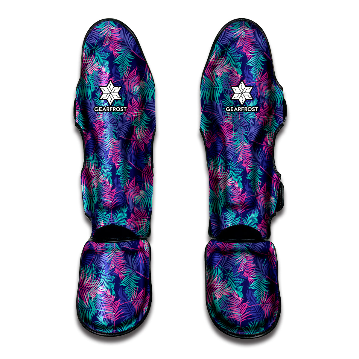 Pink And Blue Tropical Palm Leaf Print Muay Thai Shin Guard