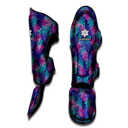 Pink And Blue Tropical Palm Leaf Print Muay Thai Shin Guard