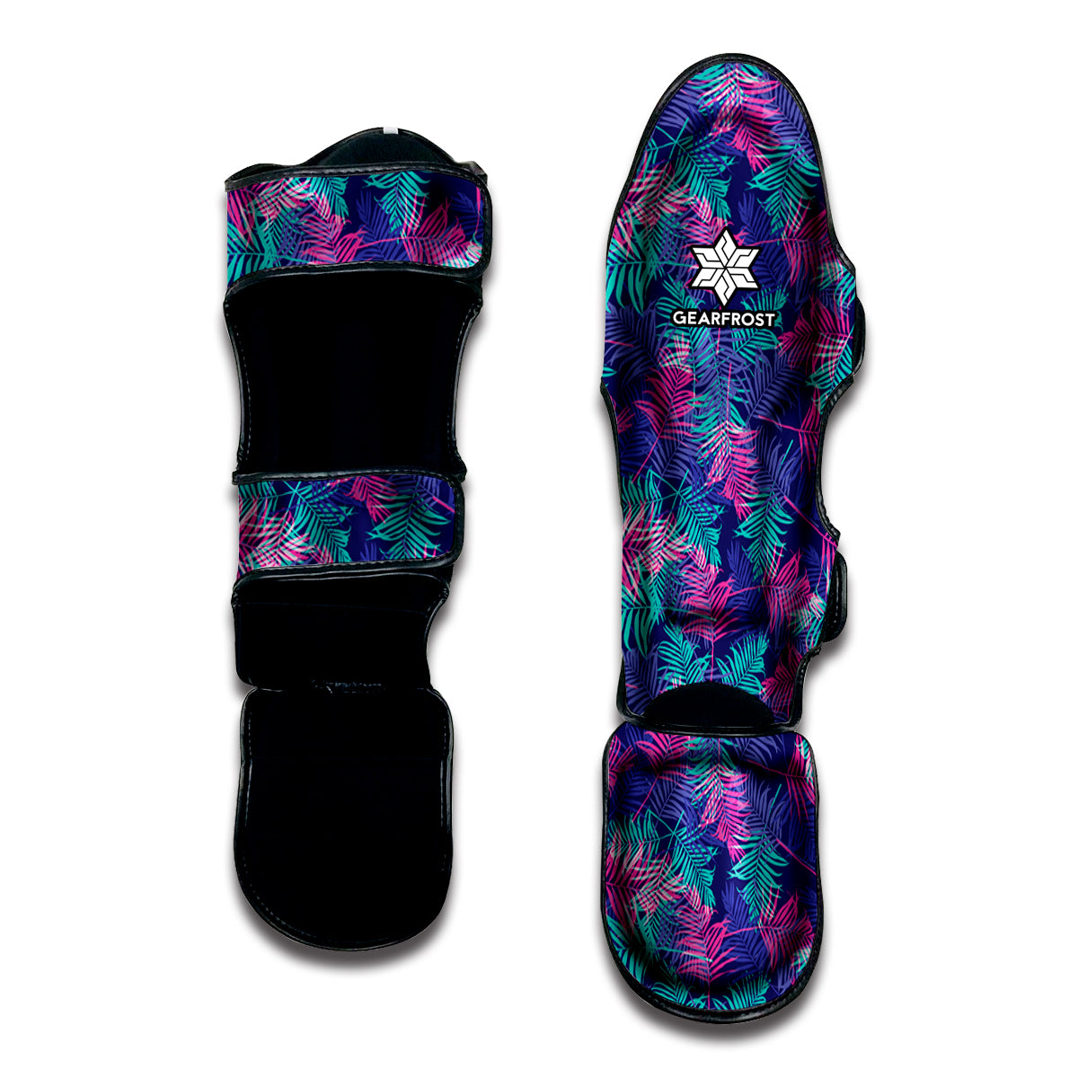 Pink And Blue Tropical Palm Leaf Print Muay Thai Shin Guard