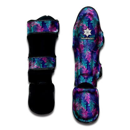 Pink And Blue Tropical Palm Leaf Print Muay Thai Shin Guard