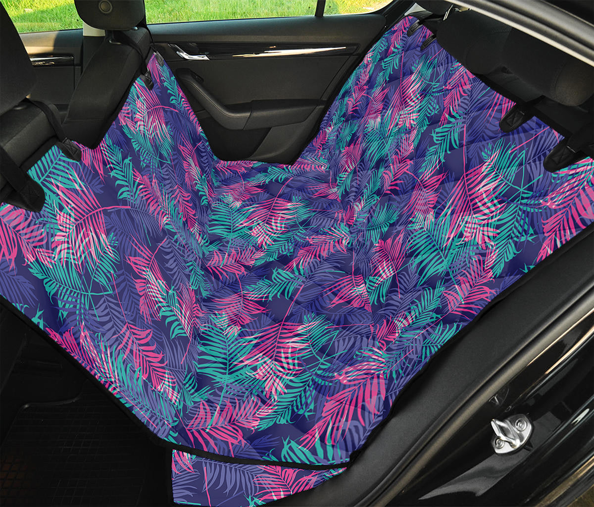 Pink And Blue Tropical Palm Leaf Print Pet Car Back Seat Cover