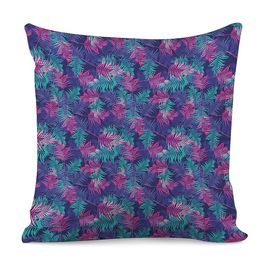 Pink And Blue Tropical Palm Leaf Print Pillow Cover