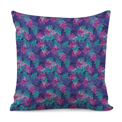 Pink And Blue Tropical Palm Leaf Print Pillow Cover