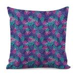 Pink And Blue Tropical Palm Leaf Print Pillow Cover