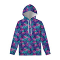 Pink And Blue Tropical Palm Leaf Print Pullover Hoodie