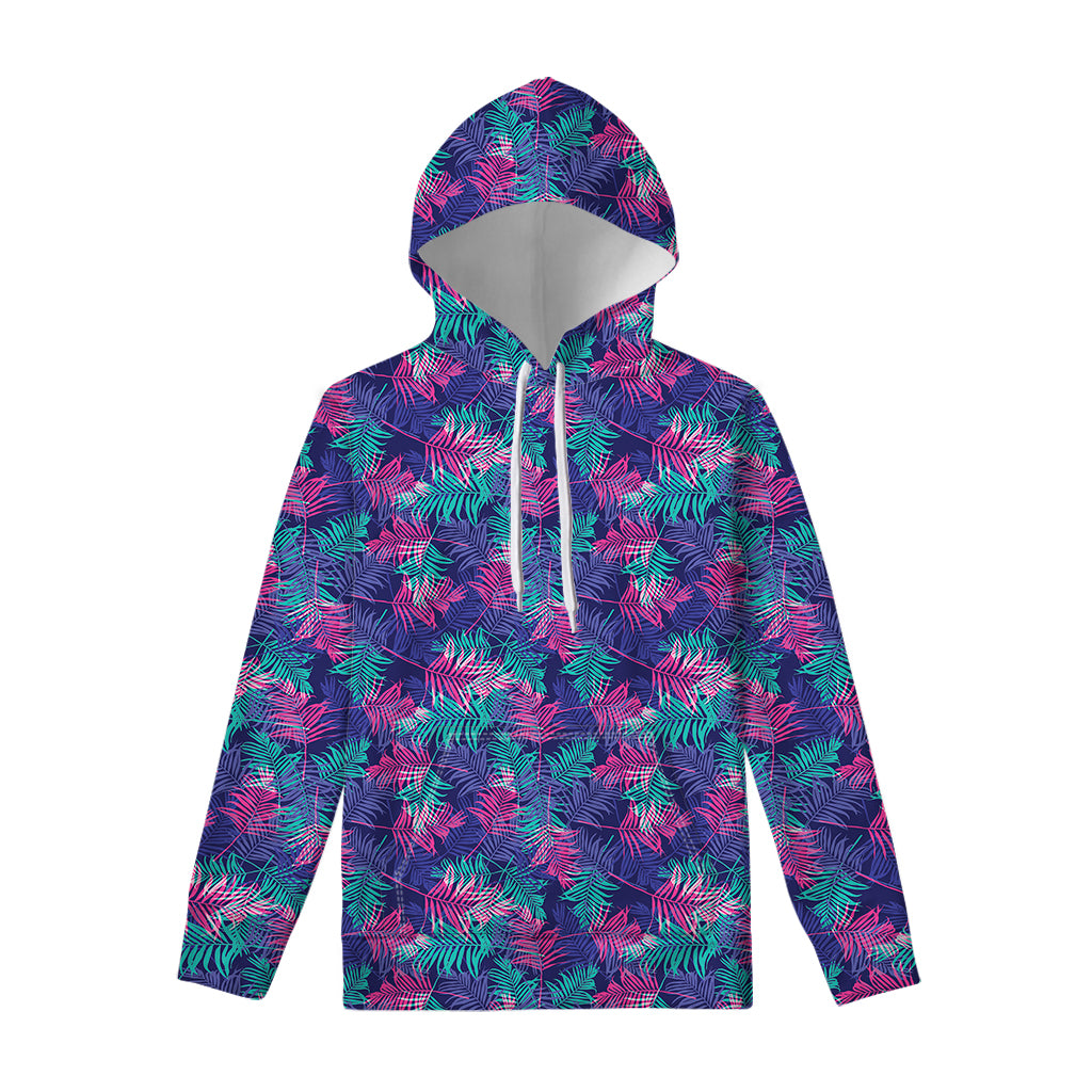 Pink And Blue Tropical Palm Leaf Print Pullover Hoodie