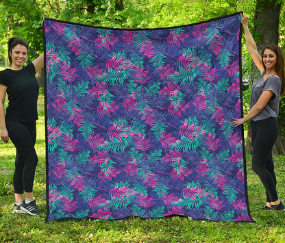 Pink And Blue Tropical Palm Leaf Print Quilt