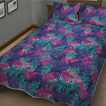 Pink And Blue Tropical Palm Leaf Print Quilt Bed Set