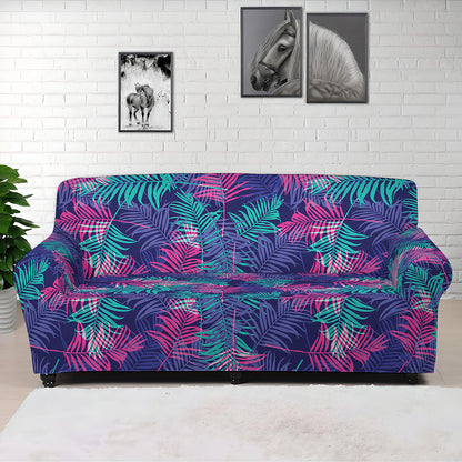 Pink And Blue Tropical Palm Leaf Print Sofa Cover