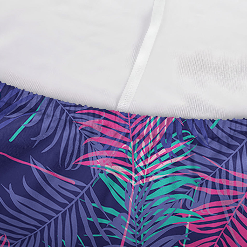 Pink And Blue Tropical Palm Leaf Print Sofa Cover