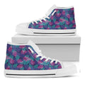 Pink And Blue Tropical Palm Leaf Print White High Top Sneakers