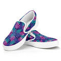 Pink And Blue Tropical Palm Leaf Print White Slip On Sneakers