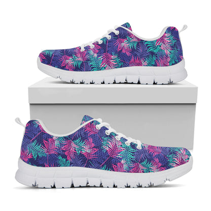 Pink And Blue Tropical Palm Leaf Print White Sneakers