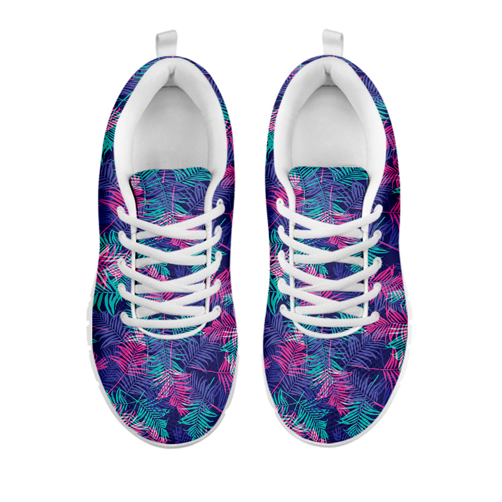 Pink And Blue Tropical Palm Leaf Print White Sneakers