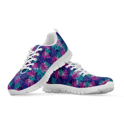 Pink And Blue Tropical Palm Leaf Print White Sneakers