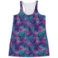 Pink And Blue Tropical Palm Leaf Print Women's Racerback Tank Top