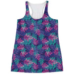 Pink And Blue Tropical Palm Leaf Print Women's Racerback Tank Top