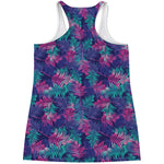 Pink And Blue Tropical Palm Leaf Print Women's Racerback Tank Top