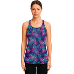 Pink And Blue Tropical Palm Leaf Print Women's Racerback Tank Top